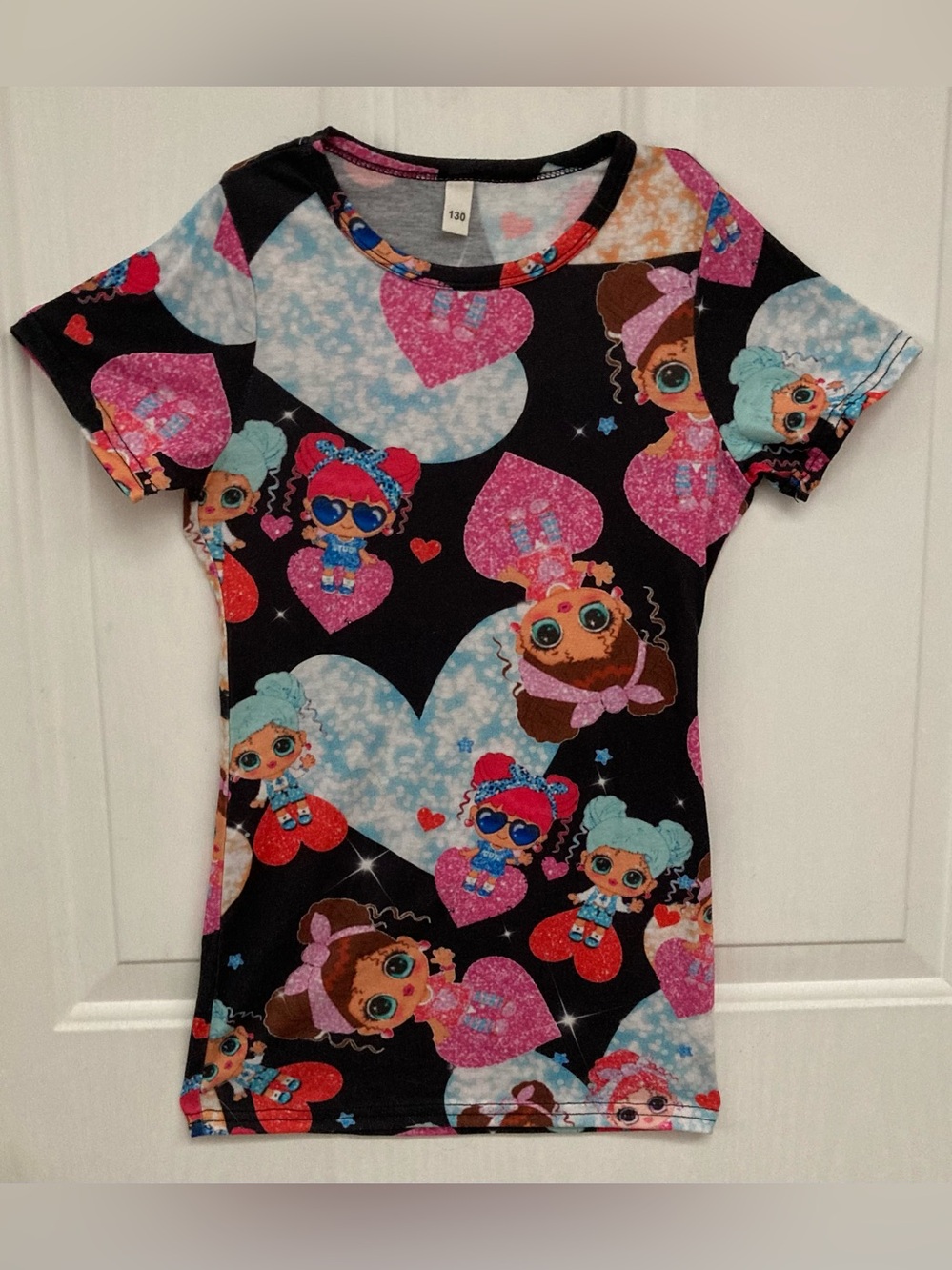 💕🌟💖🌟💕Cute XL Short Sleeve T-Shirt/Dress w/Hearts & LOL type Dolls. Like New.